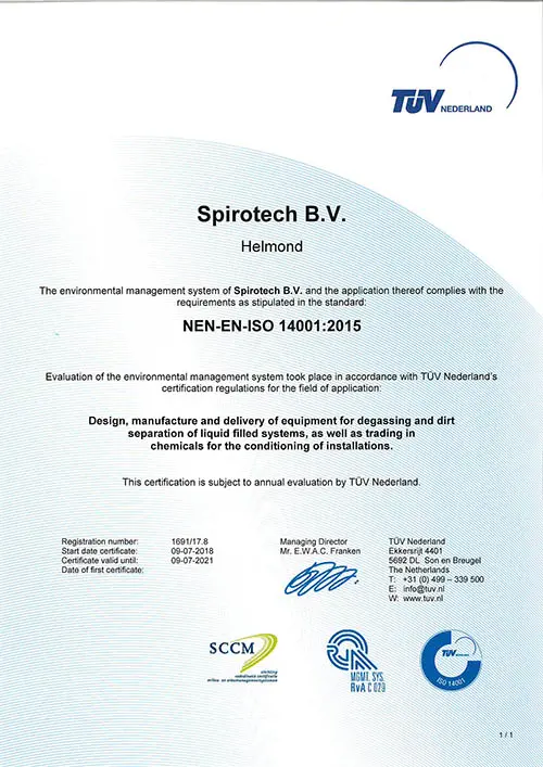 Spirotech ISO 14001 - TUV Certificate